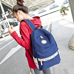 17 new Mori literary small fresh Canvas Backpack Backpack Bag Korean girls tide travel bag Navy Blue
