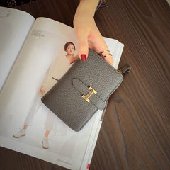The 2016 trend of Korean new multi Leather Wallet Card Ms. Europe women leather short short wallet card package gray