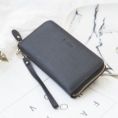 Ms. Mini wallet, hand bag, long zipper, genuine leather, new Korean style women's large note clip, ox Wallet black