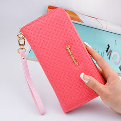Ladies purse, long size zipper, wrist handbag, new solid color handbag, mobile phone card mail Watermelon Red