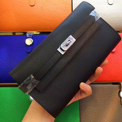 Leather Kylie long wallet, palm lines, cowhide, hand bag, large capacity can put 5.5 inches mobile phone, European and American fashion black