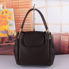 The new spring and summer 2015 fashion color leather bags handbag simple all-match Xiekua package bucket Coffee