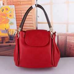The new spring and summer 2015 fashion color leather bags handbag simple all-match Xiekua package bucket Big red