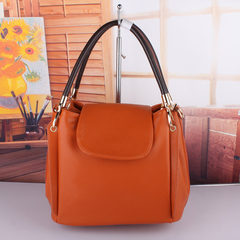 The new spring and summer 2015 fashion color leather bags handbag simple all-match Xiekua package bucket orange