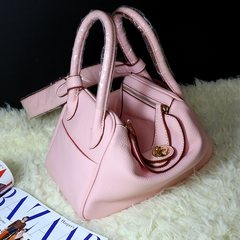 Europe classic leather first layer of leather pillow bag bag soft nurse Handbag Shoulder Bag spell hit color burst Pink
