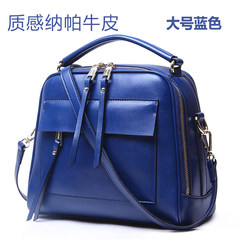 Our leather bag handbag bag red cross shaped small mailman Shoulder Bag Satchel small leather bag Blue L