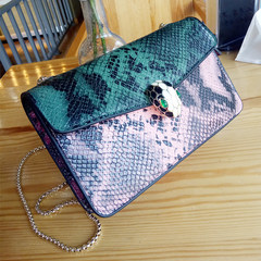 Snake leather 2017 new leather chain bag color lock Single Shoulder Bag Handbag - mini small package Green powder