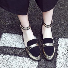 In the autumn of 2017 leather flat shoes female students all-match round shallow mouth word buckle hollow Mary Jane shallow mouth Thirty-eight black