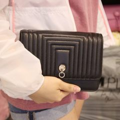 The 2017 New South Korea female bag leather bag all-match simple chain small Korean sheepskin Shoulder Messenger Bag black