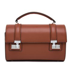 [two "bag handbag leather suitcase retro British lock shoulder diagonal cross Boston pillow bag Light coffee