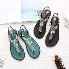In the summer of 2017 Bohemia new flip flops and flat all-match students with flat toe diamond beach shoes Thirty-eight black