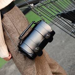Korean retro Boston chain bag handbag cylinder lock Satchel Shoulder mini bag bag black