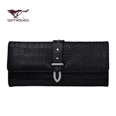 Septwolves leather leather handbag authentic pure lady crocodile Bag Party wrist bag hand bag female tycoon black