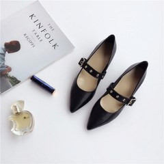 17 pointed leather shoes export light metal belt buckle with all-match shoes Maryja a word buckle shoes Thirty-eight black