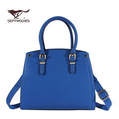 Septwolves genuine shoulder bag handbag leather soft solid diagonal and the new female leisure bags Sky blue