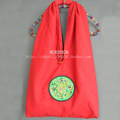 Folk style embroidery cloth shoulder bag pure cotton canvas crafts Thailand female fashion leisure bag gules