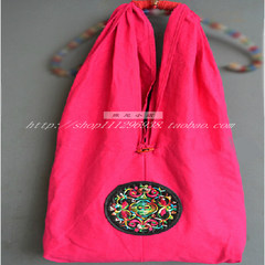 Folk style embroidery cloth shoulder bag pure cotton canvas crafts Thailand female fashion leisure bag Rose red