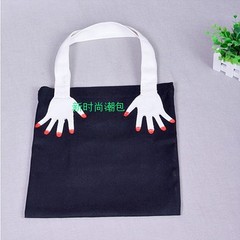 2016 new ulzzang bag lady shoulder portable fun Harajuku Korean embroidery canvas bag bags black