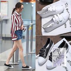 Velcro shoes white shoes all-match shallow mouth of a pedal shoes in summer 2017 new Korean casual canvas shoes Thirty-eight Shoe size slants big [foot thin take a bit smaller]