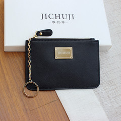 The 2017 New South Korean Cute Mini Wallet Coin Bag hand bag leather casual zipper wallet post black