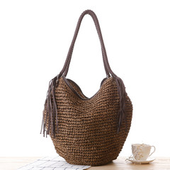 The National Post fringed fashion strap straw bag zipper woven bag Octopus beach bag shoulder bag for women Coffee