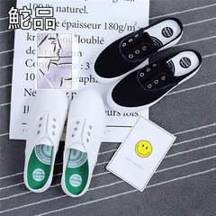 2017 new summer pedal shoes all-match a backless slippers half Korean canvas shoes students in Baotou Thirty-eight Black is too small
