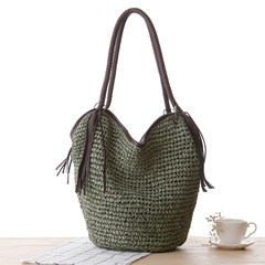 The National Post fringed fashion strap straw bag zipper woven bag Octopus beach bag shoulder bag for women Army green