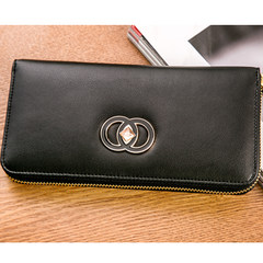 Wallets, long and thin Korean stars, new models, long clip, multi function zipper, hand business leather Black fine lines