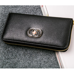 Wallets, long and thin Korean stars, new models, long clip, multi function zipper, hand business leather Black rough lines