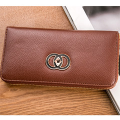 Wallets, long and thin Korean stars, new models, long clip, multi function zipper, hand business leather Coffee rough lines