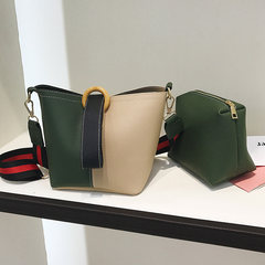 Korean fashion bucket 2017 new color ring composite bag handbag shoulder strap wide Handbag Satchel Green + Khaki
