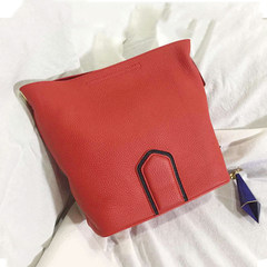 2017 new handbag all-match single shoulder bag leather bag leather bucket bag simple mobile broadband gules
