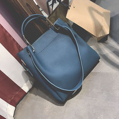 2017 new handbag fashion handbag simple all-match Bucket Bag Satchel Bag bag blue