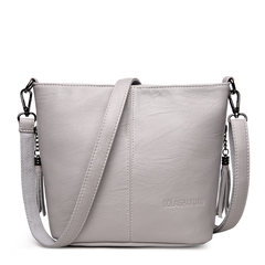 The wonderful West New Summer bag shoulder bag bucket 2017 new simple Korean female tassel Handbag Bag gray