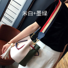 Bucket bag 2017 female New Korean women tassel Shoulder Handbag ribbon color Crossbody Bag broadband package White + Green