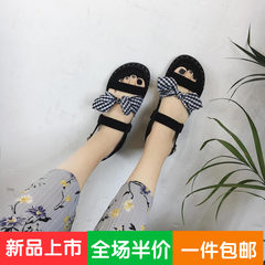 2017 new summer sandals female bow sandals sandals with a flat cake female college students Thirty-eight black