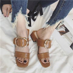 2017 summer sandals slippers word buckle all-match outdoor wear Korean version of the new Rome Muller shoes Thirty-eight Beige