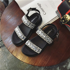 The 2017 summer sandals are a Rhinestone Buckle all-match platform shoes casual shoes new. Thirty-eight black