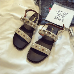 The 2017 summer sandals a buckle all-match beaded shoes a new fashion Korean students tide Thirty-eight Semipermeable Silver