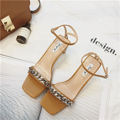 The 2017 summer sandals new word buckle all-match high-heeled shoes with a fine diamond with retro Korean tide Thirty-eight Semipermeable Silver