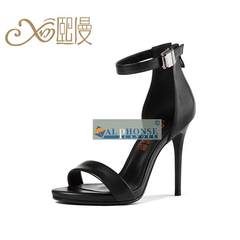 Hee man 2017 summer summer leather heel high heeled sandals, female black word with thin, heel high fashion shoes Thirty-eight white