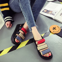 Rome summer soft bottom toe sandals shoes bottom thick Velcro muffin bottom flat 2017 new students. 36 is small Smaller size