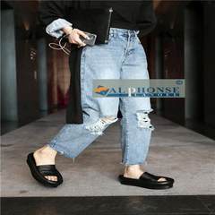 The 2017 summer new leather shoes slippers word personality thick soled sandals female fashion platform flat sandals tide Thirty-eight black