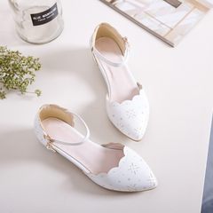 2017, summer new style, pointed, low profile shoes, women buckle, sweet princess shoes, flat bottom Comfort Edition sandals, women's shoes Thirty-eight White [comfort]