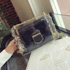 2017春季新款女包日韩版果冻包透明子母包链条小包包小方包女包潮 黑色