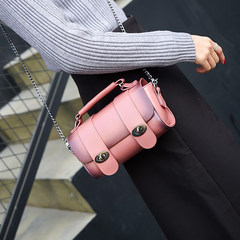 韩版时尚女士包包珠光链条波士顿包锁扣手提包新款单肩包斜挎包 粉红色