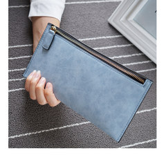 Ladies purse women`s long style Japanese and Korean version zipper handbag simple zero purse hand bag student mobile phone bag thin damp pink blue (frosted)