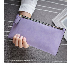 Ladies purse women`s long style Japanese and Korean version zipper handbag simple zero purse student mobile phone bag thin tide elegant purple (frosted)