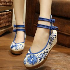 New national style shoes, high-heeled shoes, embroidered shoes, old Beijing embroidered shoes, slope with an increase of single shoes with cheongsam Thirty-eight 108-17 blue