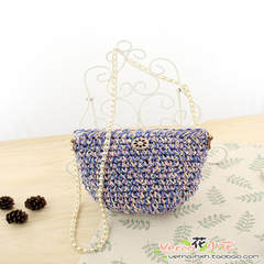 The new mini Crossbody Bag manufacturers selling color woven straw bags bag chain Pearl Beach Bag Violet